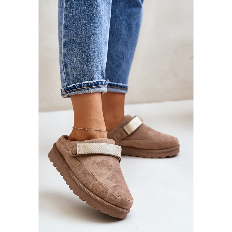 Chanclas de Mujer Forradas en Piel con Plataforma, Marrón Azida beige 2