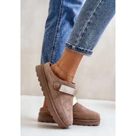 Chanclas de Mujer Forradas en Piel con Plataforma, Marrón Azida beige 3
