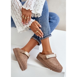 Chanclas de Mujer Forradas en Piel con Plataforma, Marrón Azida beige 5