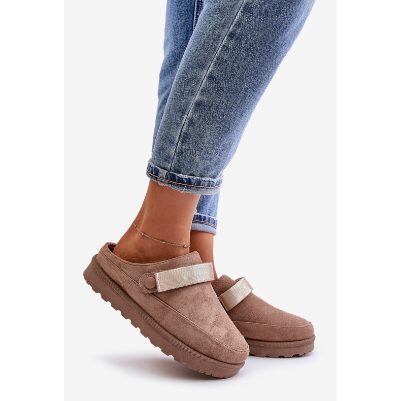 Chanclas de Mujer Forradas en Piel con Plataforma, Marrón Azida beige 1