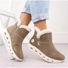 Botines de mujer de piel impermeables, botas de nieve beige Rieker M6050-64 14