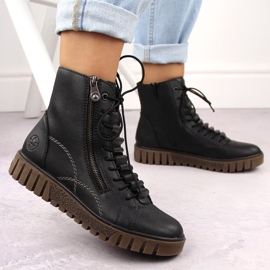 Botines de mujer de piel negra con plataforma Rieker Y3410-00 negro 12