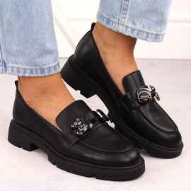 Mocasines mujer de piel con adorno, negro Vinceza 62183 7