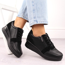 Deportivas cuña mujer piel negro Sergio Leone PB236-S 4