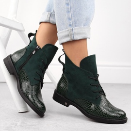 Botines de mujer con tacón plano, aislantes, verde Potocki SZ12080 4