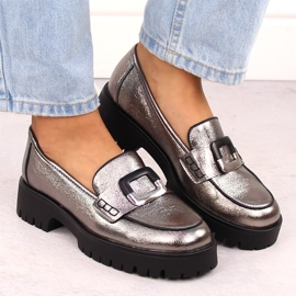 Mocasines de mujer con decoración metalizada plateada Potocki 12420 plata 7
