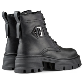 Botines de mujer de piel negra con plataforma, botas aislantes fabricadas en piel natural negro 1