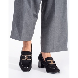Zapatos de mujer de ante con tacón grueso. negro 3