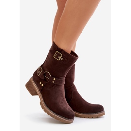 Botas De Mujer Tacón Bajo Con Hebillas, Marrón Zudra 1
