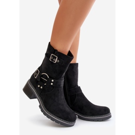 Botas De Mujer Tacón Bajo Con Hebillas Negro Zudra 1