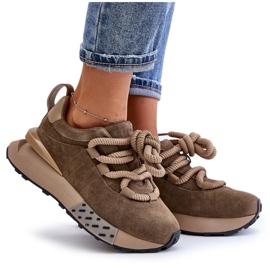 Zapatillas de Mujer de Ante con Plataforma y Cordones Gruesos Artiker 54C1466 Marrón Claro 11
