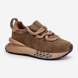 Zapatillas de Mujer de Ante con Plataforma y Cordones Gruesos Artiker 54C1466 Marrón Claro 5