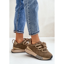 Zapatillas de Mujer de Ante con Plataforma y Cordones Gruesos Artiker 54C1466 Marrón Claro 6