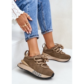Zapatillas de Mujer de Ante con Plataforma y Cordones Gruesos Artiker 54C1466 Marrón Claro 9