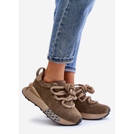 Zapatillas de Mujer de Ante con Plataforma y Cordones Gruesos Artiker 54C1466 Marrón Claro 1