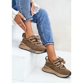 Zapatillas de Mujer de Ante con Plataforma y Cordones Gruesos Artiker 54C1466 Marrón Claro 2
