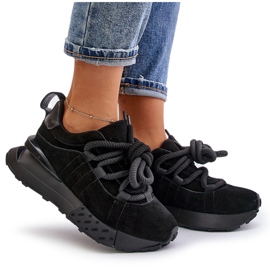 Zapatillas de mujer de ante con plataforma y cordones gruesos Artiker 54C1464 Negro 10