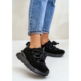Zapatillas de mujer de ante con plataforma y cordones gruesos Artiker 54C1464 Negro 2