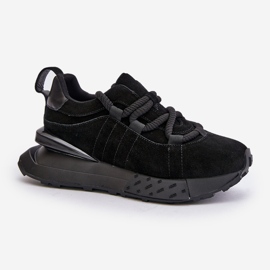 Zapatillas de mujer de ante con plataforma y cordones gruesos Artiker 54C1464 Negro 4