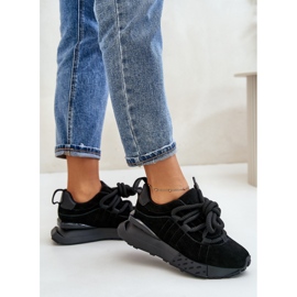 Zapatillas de mujer de ante con plataforma y cordones gruesos Artiker 54C1464 Negro 5