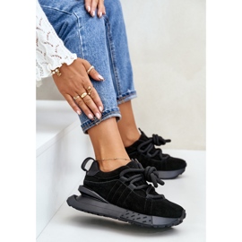 Zapatillas de mujer de ante con plataforma y cordones gruesos Artiker 54C1464 Negro 8