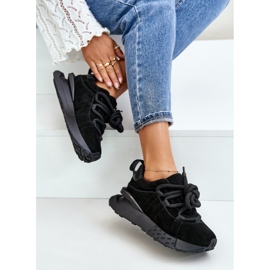Zapatillas de mujer de ante con plataforma y cordones gruesos Artiker 54C1464 Negro 9