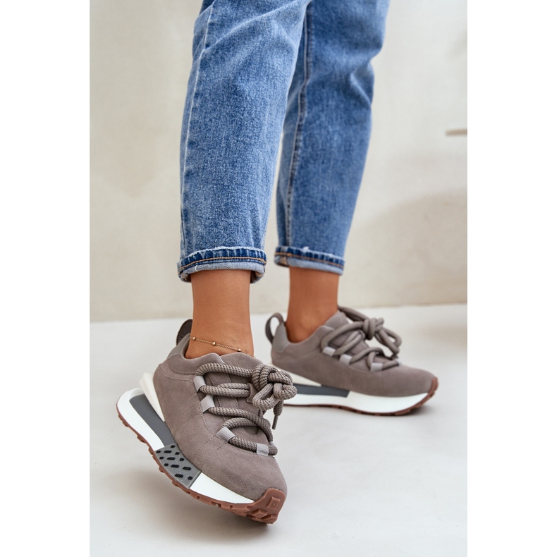 Zapatillas de mujer de ante con plataforma y cordones gruesos Artiker 54C1463 Gris 2