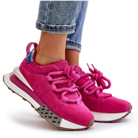 Zapatillas Mujer Ante Plataforma Con Cordones Gruesos Artiker 55C0086 Fucsia rosado 11