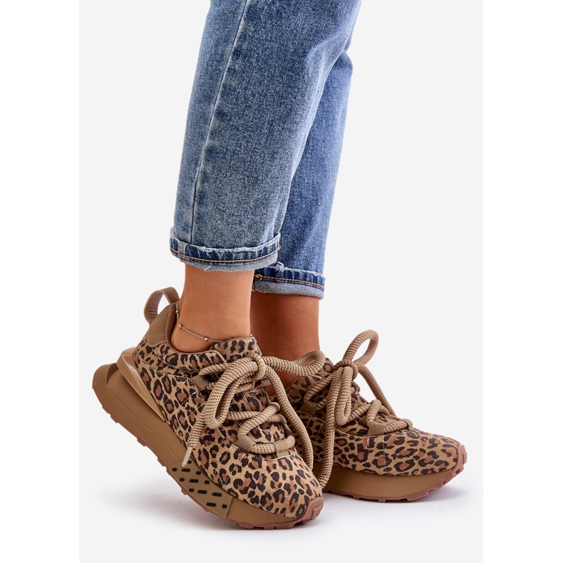Zapatillas De Mujer De Ante En La Plataforma Con Cordones Gruesos Leopardo Artiker 55C0135 Marrón 1