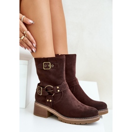 Botas De Mujer Tacón Bajo Con Hebillas, Marrón Zudra 2