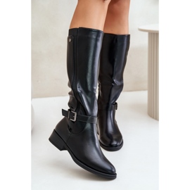 Botas de mujer con tacón plano aislado y hebilla dorada, Negro Arsisna 6