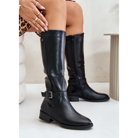 Botas de mujer con tacón plano aislado y hebilla dorada, Negro Arsisna 7