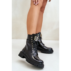 Botines Obreros Aislante Lacados Con Adorno, Negro Depisa 9
