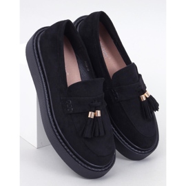 Mocasín plataforma Trinity negro con flecos 1