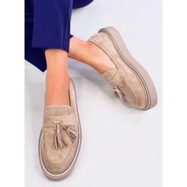 Mocasín plataforma Trinity Beige con flecos 5