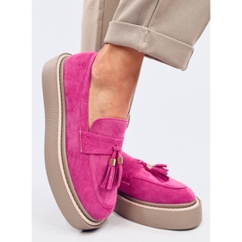 Mocasín plataforma Trinity Fucsia con flecos rosado 4