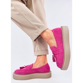 Mocasín plataforma Trinity Fucsia con flecos rosado 3