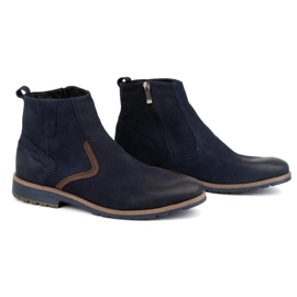 KOMODO Botines de piel de invierno para hombre 924K, azul marino 3