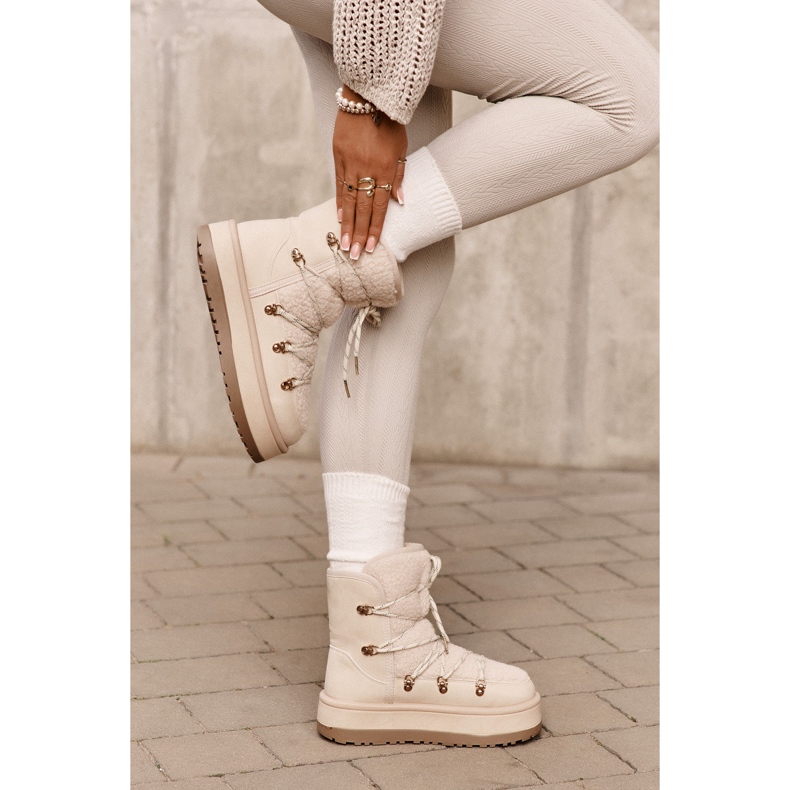 Botas de nieve para mujer con plataforma y cordones, beige claro Riaviana 2