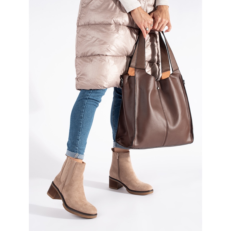 Seastar Botas Chelsea de ante beige con tacón alto 2