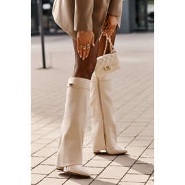Botas de mujer de piel ecológica con parte superior vuelta y tacón alto beige claro Avamora 2