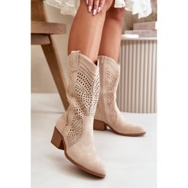 Botas Cowboy de Mujer Caladas con Tacón Alto, Beige Iceda 1