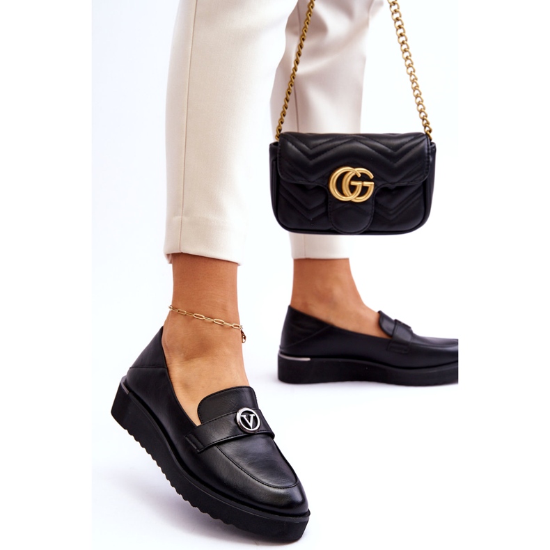 Mocasines Mujer Vinceza De Piel Con Cuña Baja, Negro 2