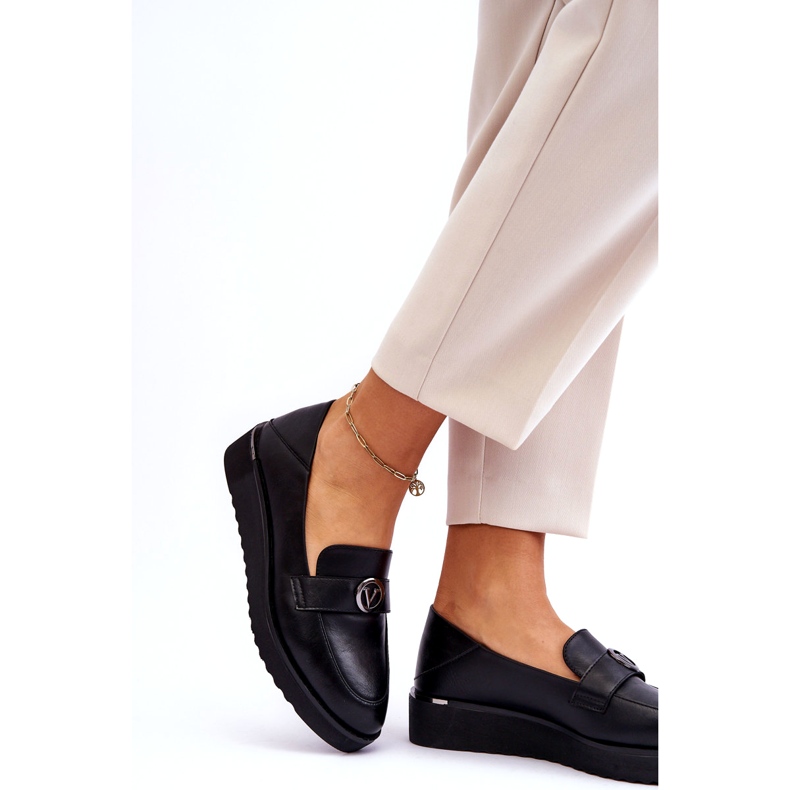 Mocasines Mujer Vinceza De Piel Con Cuña Baja, Negro 1