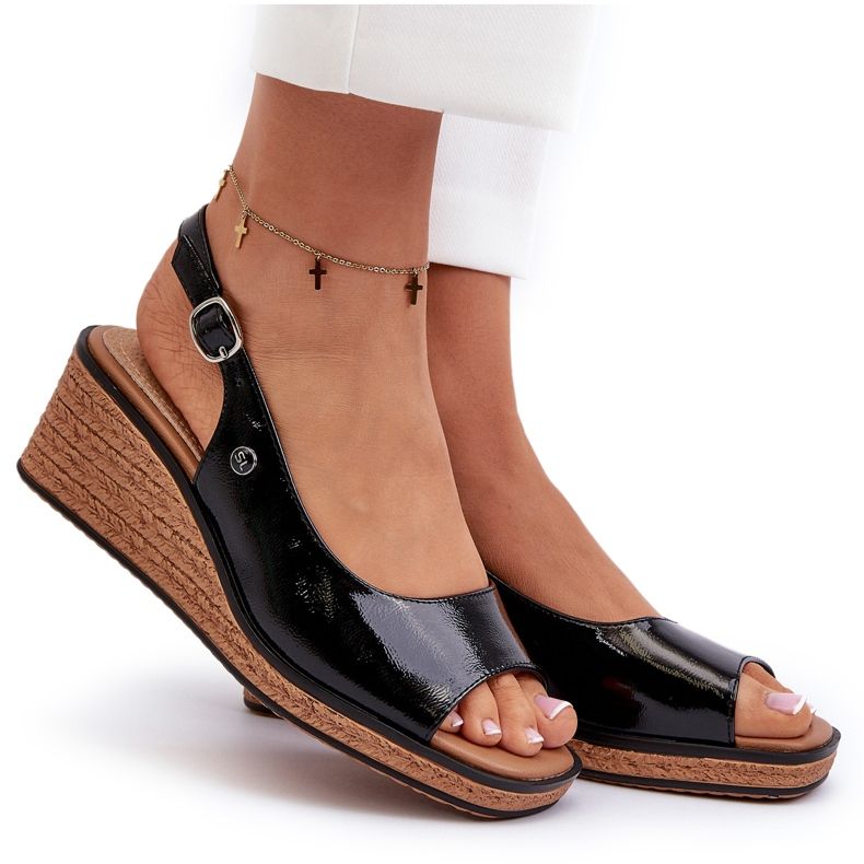 Sandalias Mujer Charol Cuña Sergio Leone SK301 Negro 5