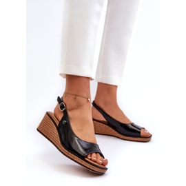 Sandalias Mujer Charol Cuña Sergio Leone SK301 Negro 1