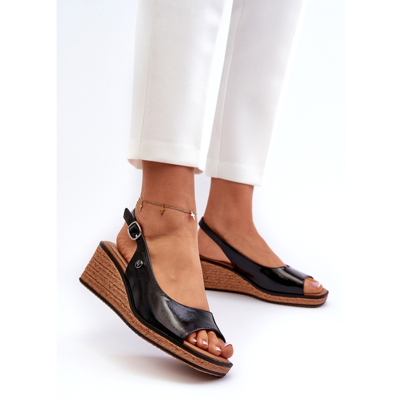 Sandalias Mujer Charol Cuña Sergio Leone SK301 Negro 1