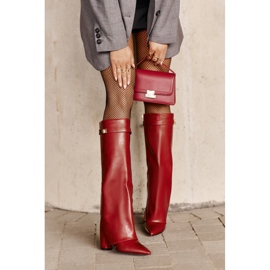 Botas de mujer de piel ecológica con parte superior vuelta y tacón alto, burdeos Avamora rojo 10