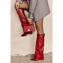 Botas de mujer de piel ecológica con parte superior vuelta y tacón alto, burdeos Avamora rojo 7