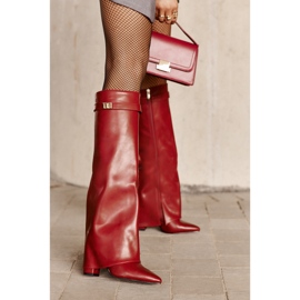 Botas de mujer de piel ecológica con parte superior vuelta y tacón alto, burdeos Avamora rojo 11